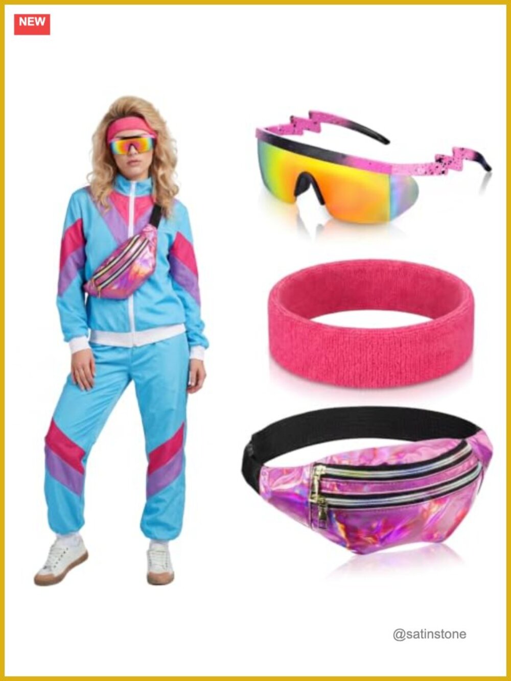 5 Pc 80s Tracksuit Costume Set Polyester Retro Party Windbreaker